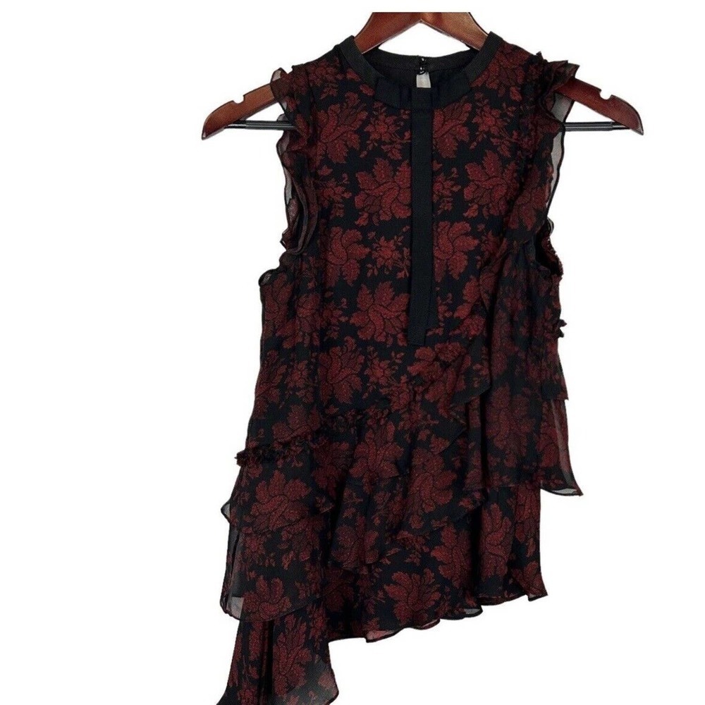 Cinq a Sept Zaire Silk Top blouse floral size M red black